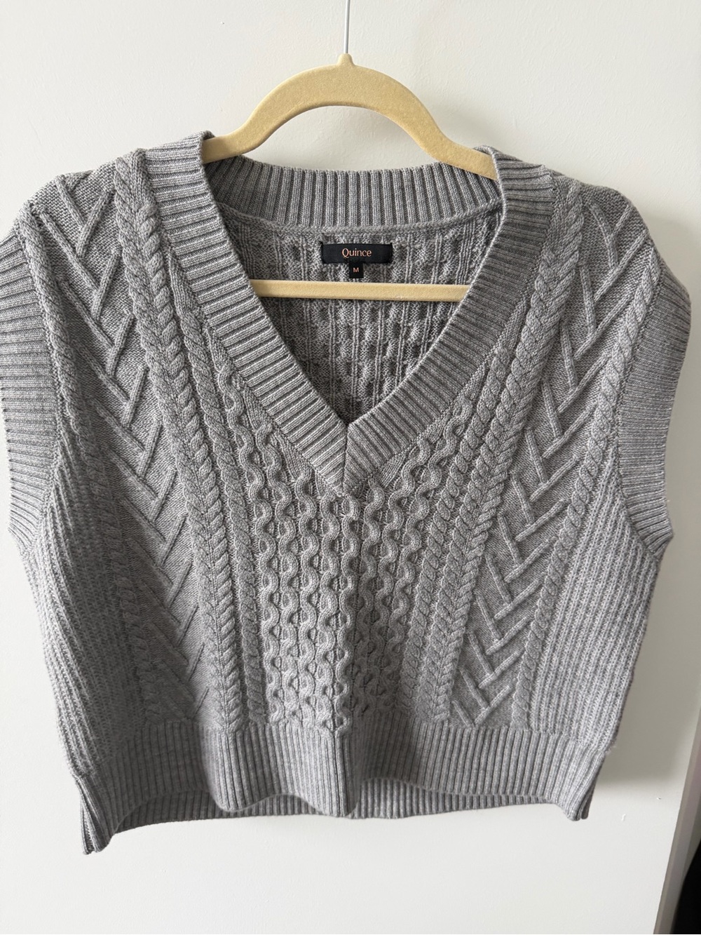 Quince Gray Cable-Knit V-Neck Sweater Vest